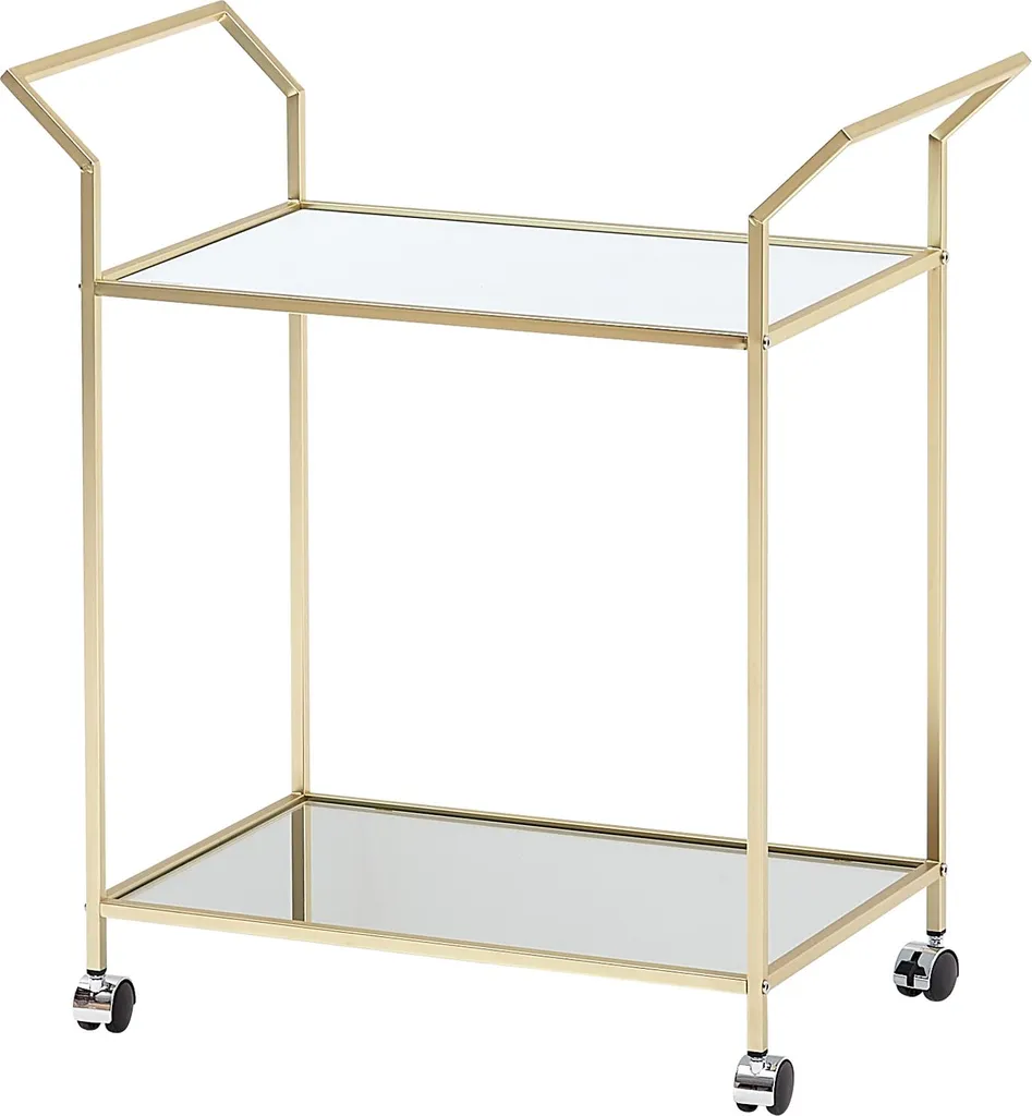 Desserte de cuisine à roulettes dorée et verre noir design chic 78 cm