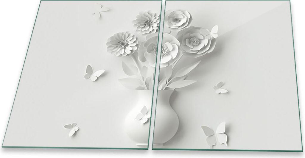 Herdabdeckplatten Spritzschutz Glas Universal 2teilig 2x40x52 Abstrakt Weiß Deko