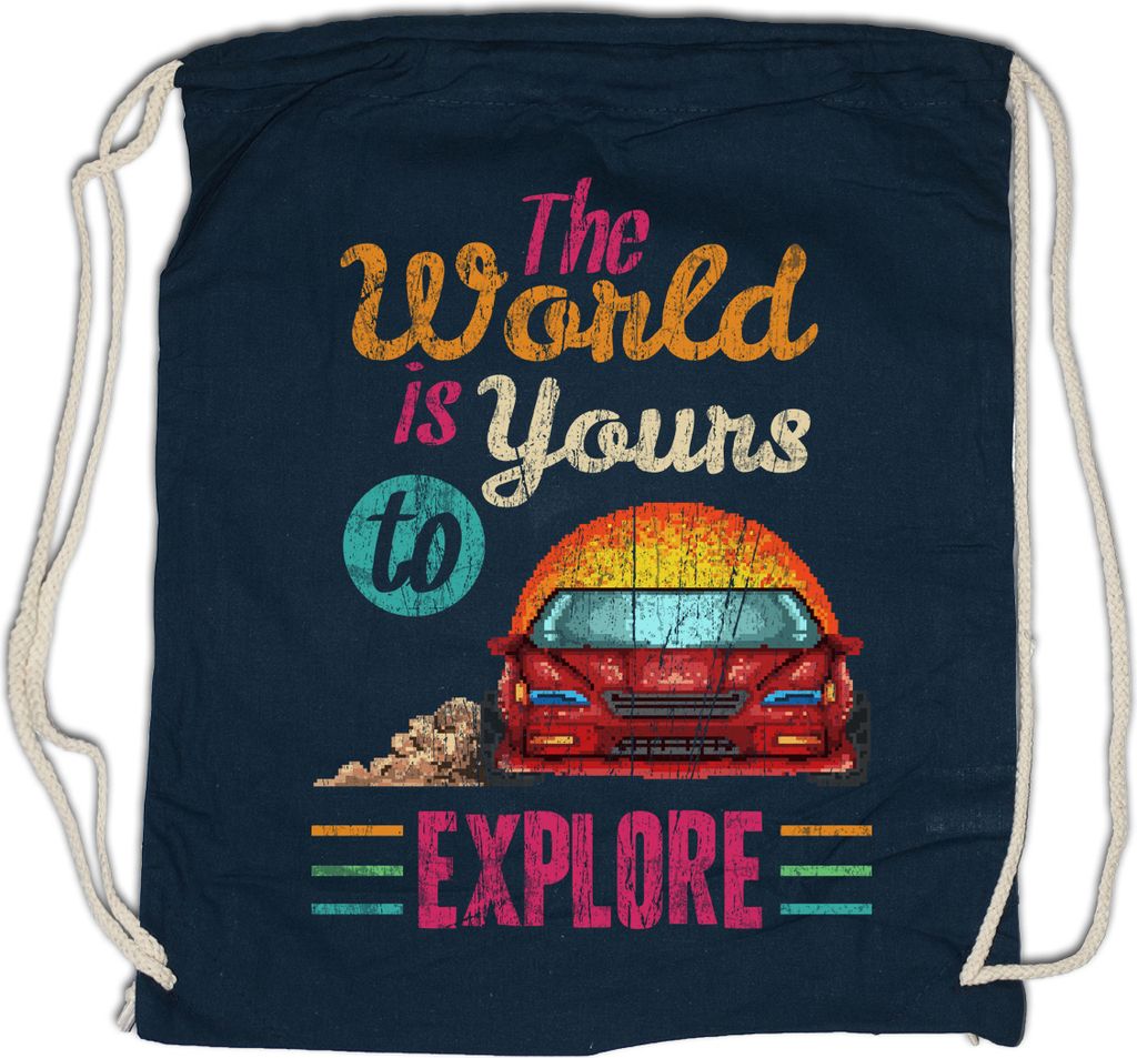 Urban Backwoods The World Is Yours To Explore, Turnbeutel, Farbe: Navy