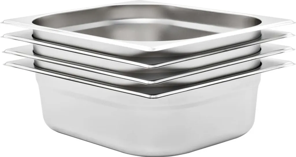 Bac GN 1/2 inox 100 mm ultra résistant - 4 pièces Gastronorm empilables