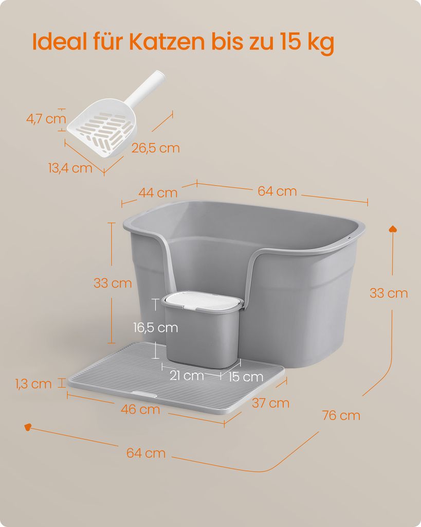 Feandrea extragroße Katzentoilette, für große Katzen, mit Produktbild 6