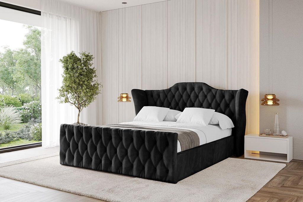 ALTDECOR Polsterbett mit Bettkasten - ZORAN-Z - 160x200 Schwarz Casablanca - Bett mit Kopfteil und Fußteil, Boxbett ohne Matratze, Doppelbett mit ...