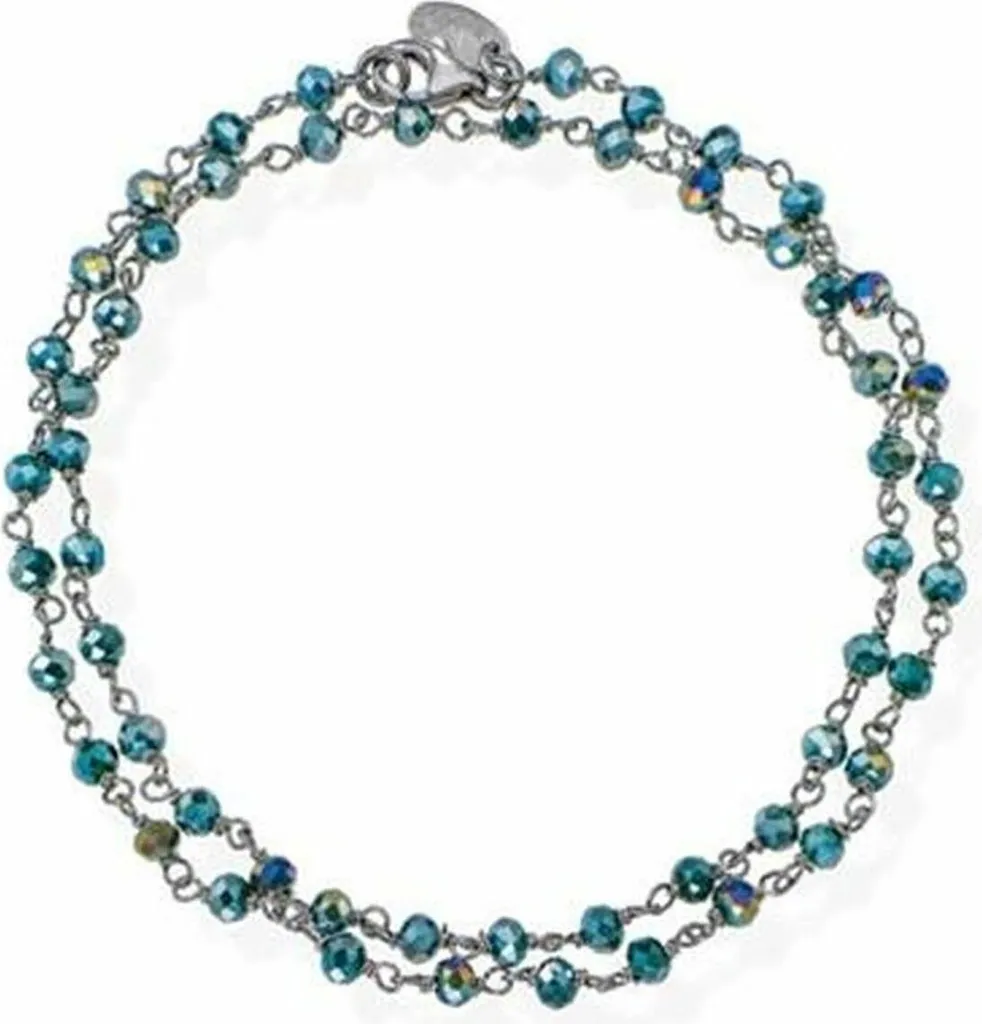 Bracelet femme en argent double chaîne et cristaux bleus BRNVE34