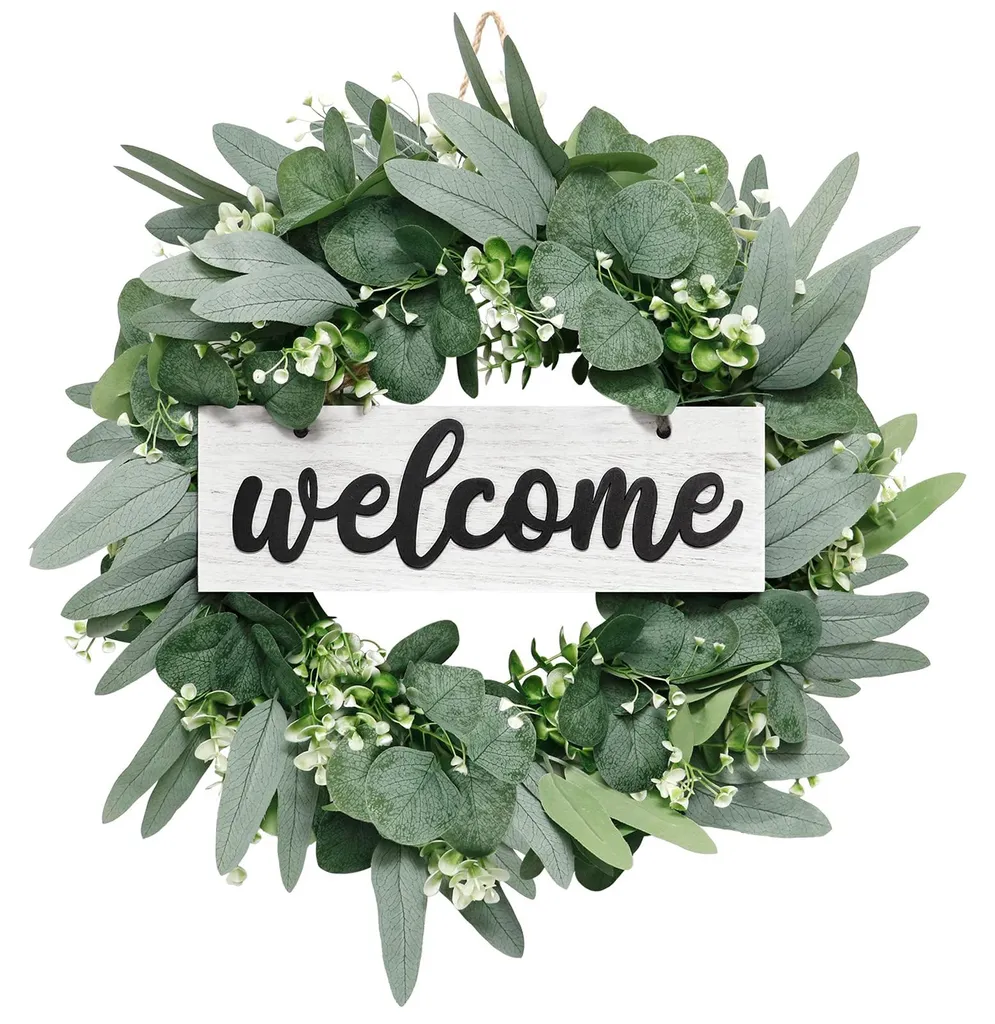 Couronne d'eucalyptus artificielle 46 cm décor rustique porte entrée