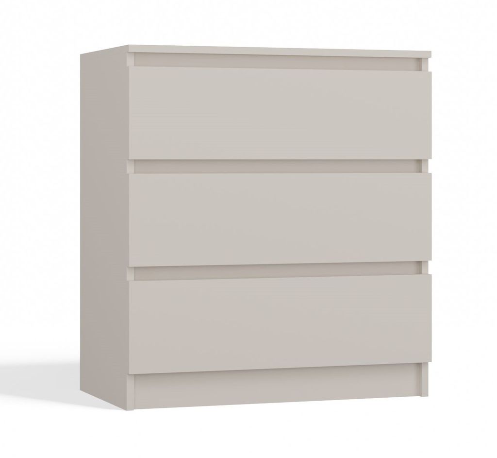 A chest of drawers with three drawers against a white background.