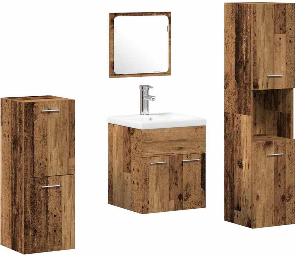 Badezimmermöbel-Set Wandmontiert 4 pcs Altholz Holzwerkstoff