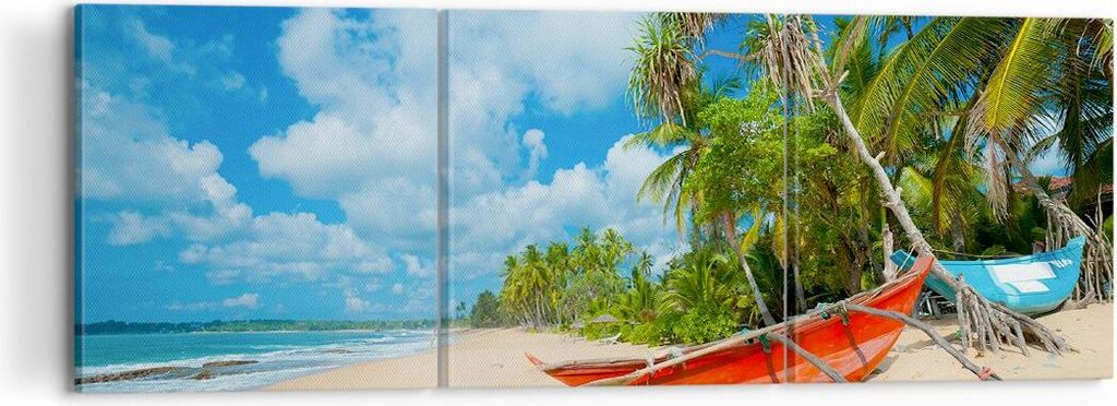 Bild auf Leinwand - Leinwandbild - Golf Ozean Palme Boot - 120x40cm - Wand Bild - Wanddeko - Leinwanddruck - Bilder - Kunstdruck - Wanddekoration -...