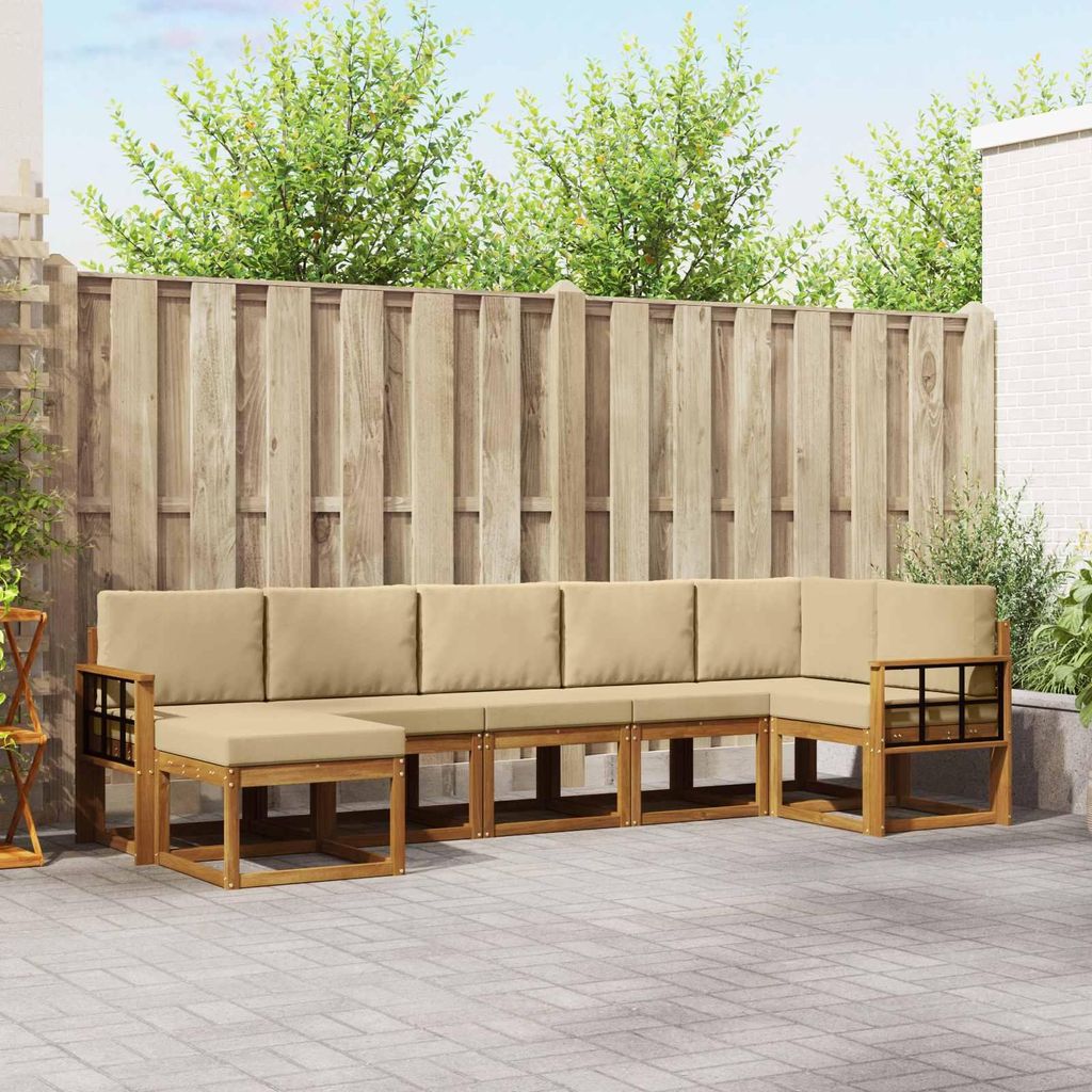"SALE 2026"Outdoor-Sofagarnitur - CLORIS - Balkonmöbe/Sitzgruppe - mit Kissen 7 pcs - Moderne Design - Natur und Beige - Gartensofas NeuMöbel745939