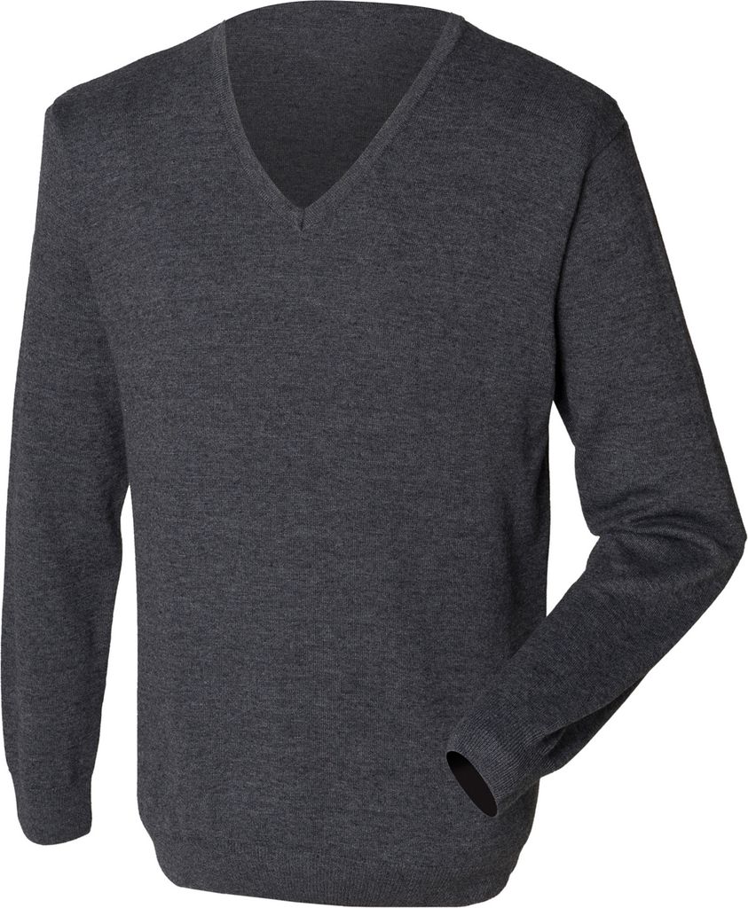 Henbury Herren Feinstrick-Pullover / Sweatshirt mit V-Ausschnitt RW659 (M) (Grau meliert)