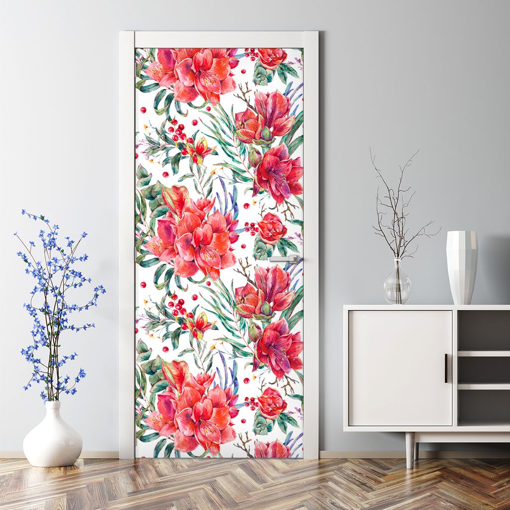 Dekorative Türposter Klebefolie selbstklebend Wandaufkleber Blumen Tropisch bunt 85 x 200 cm