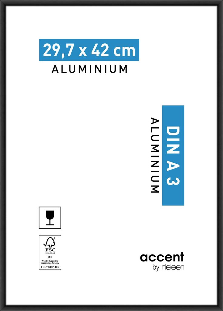 accent by nielsen Aluminium Bilderrahmen Accent, 29,7x42 cm (A3), Schwarz Matt