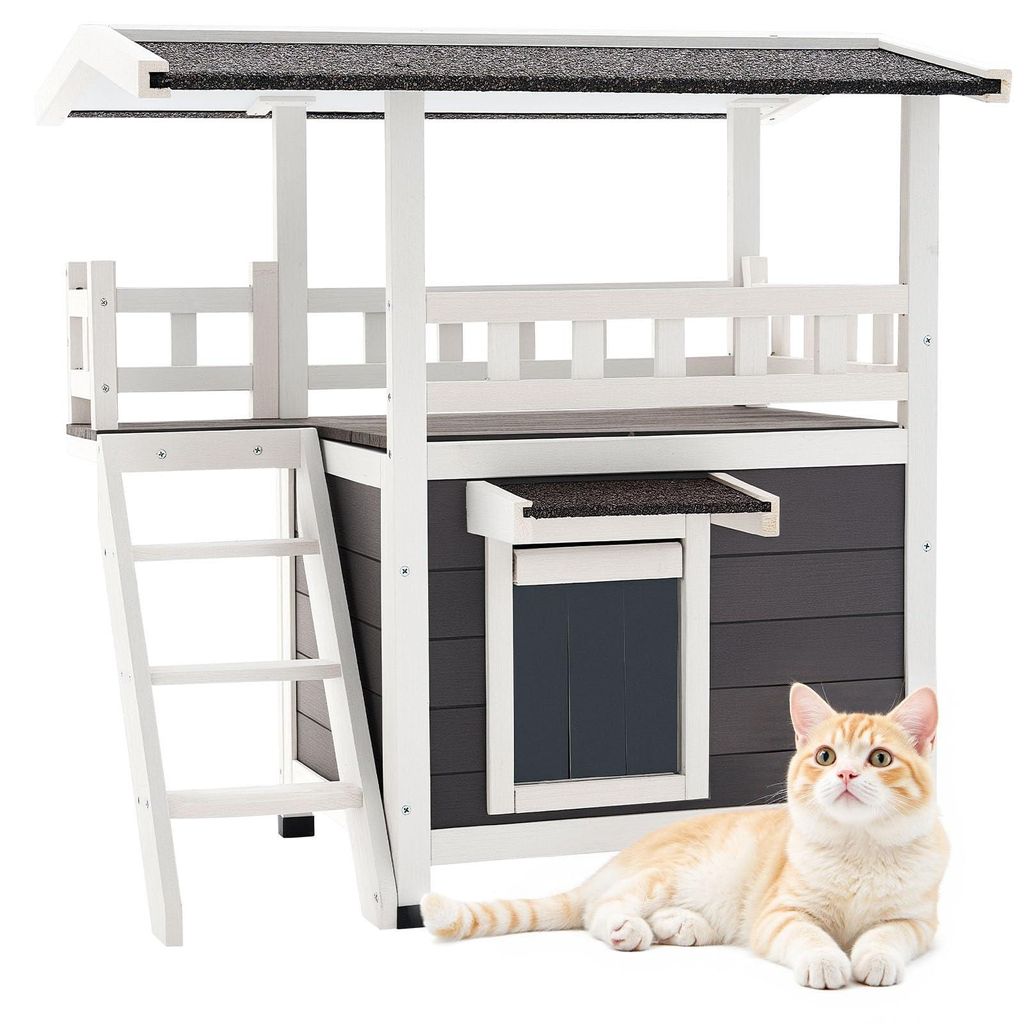 VEVOR Katzenhaus Outdoor, 2-stöckiger Katzenunterstand aus Produktbild 