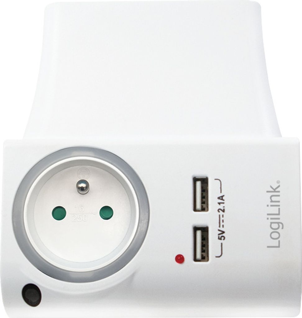Logilink Steckdosenadapter, 2x USB-Port+Ladeschale, Frankr.