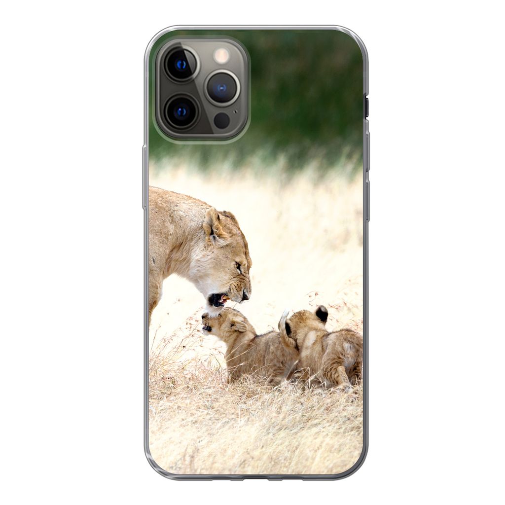 MuchoWow Handyhülle Schutzhülle Hülle für iPhone 13 Pro Löwe - Gras - Junge - Familie Silikon Softcase Handy Hülle - Handy-Tasche