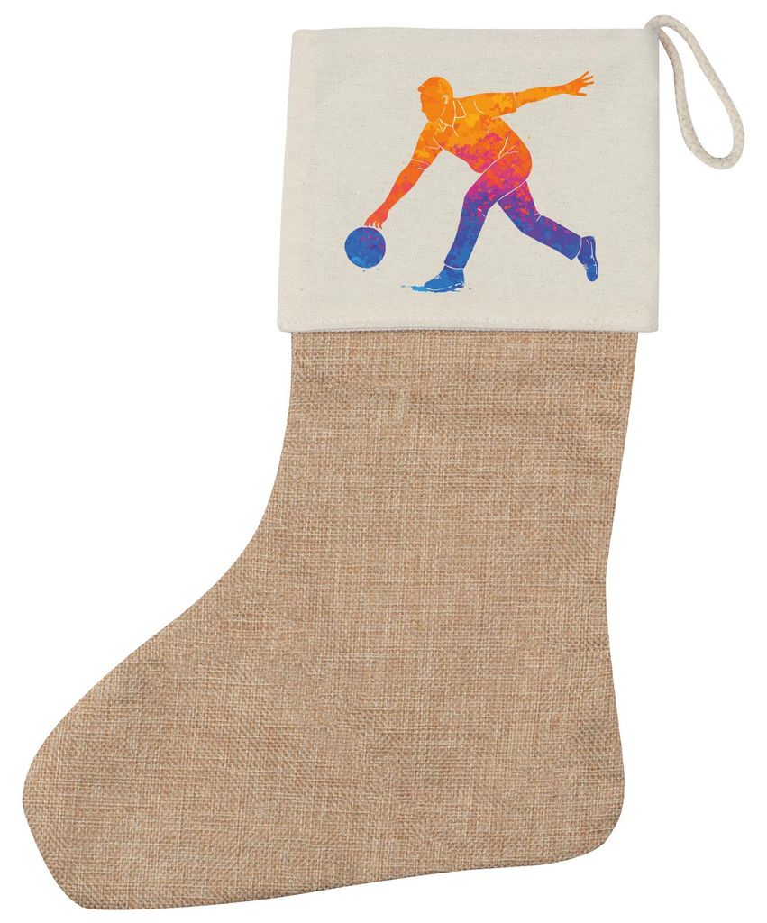 Huuraa Weihnachtsstrumpf Bowling bunte Silhouette Beige Jute Kaminstrumpf Geschenkidee