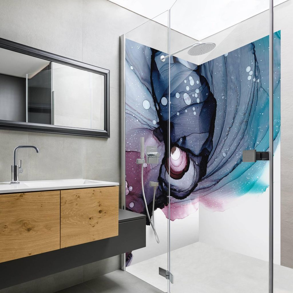 Duschrückwand Muster selbstklebend - 0.61 mm Wandpaneel wasserfest Design blau Badrückwand fugenlos Premium matt 100x190 cm