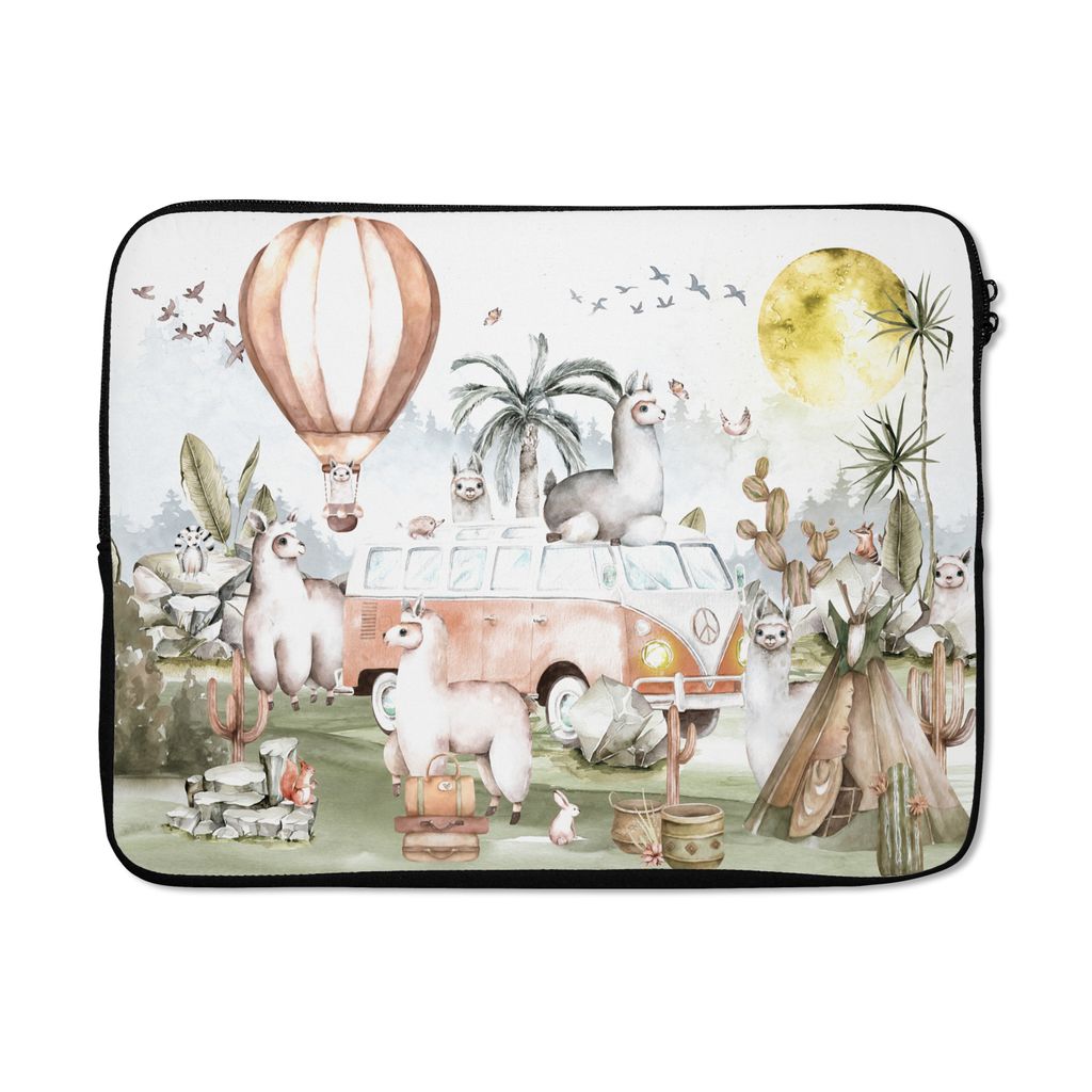 MuchoWow Laptop Hülle 17 Zoll Laptoptasche Alpaka - Tiere - Kinder - Heißluftballon - Kinder - Zipper - Schutzabdeckung