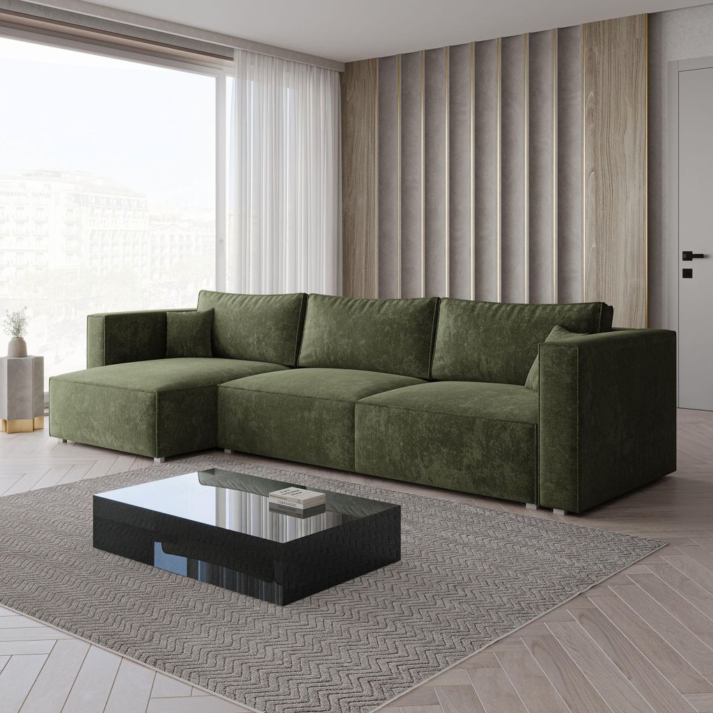 Masseno Ecksofa TOLMO LM mit Schlaffunktion L-Form, Sofa mit Bettkasten, Wohnzimmersofa, Couch, Soffa, Bettsofa, Couchgarnitur- Grün, LUMO 20