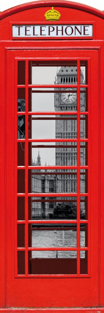 London Kunstdruck Bild - Rote Telefonzelle Mit Big Ben Und Themse, Collage (91 x 30 cm)