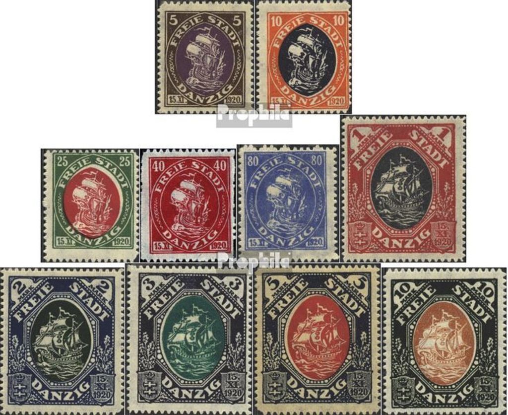 Briefmarken Danzig 1921 Mi 53-62 (kompl.Ausg.) Gefälligkeitsentwertung gestempelt Handelskogge