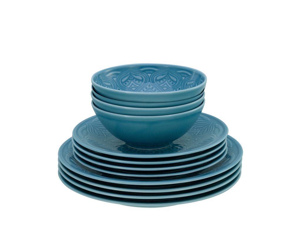 CreaTable, 21623, Orient Mandala Aquamarine, Tellerset 12-tlg, Porzellan