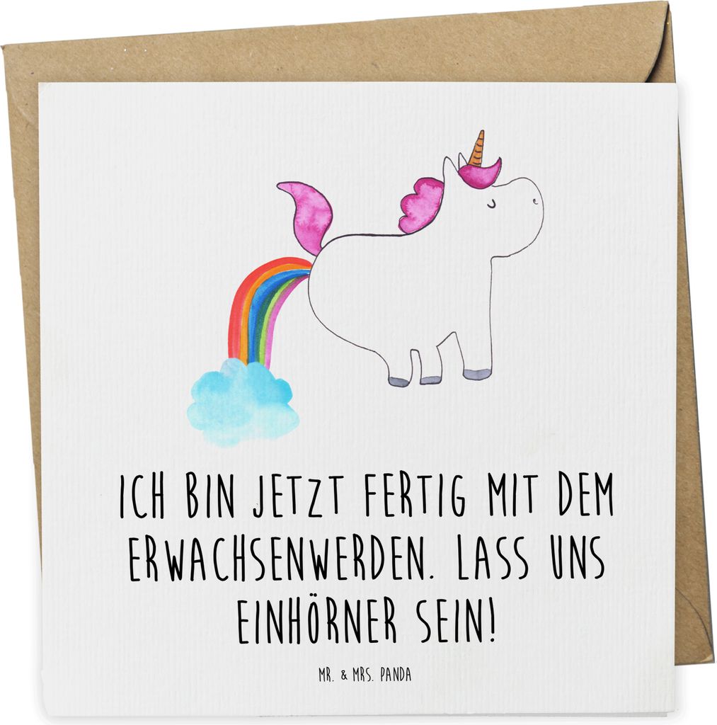 Mr. & Mrs. Panda Grußkarte Einhorn Pupsen - Weiß - Geschenk, Unicorn, Klappkarte, Lustig, Spaß, Glitzer, Glückwunschkarte, anlasskarte, doppelk...