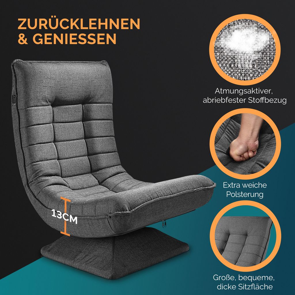 CASARIA® Bodenstuhl verstellbare Rückenlehne 360° Drehbar Produktbild 4