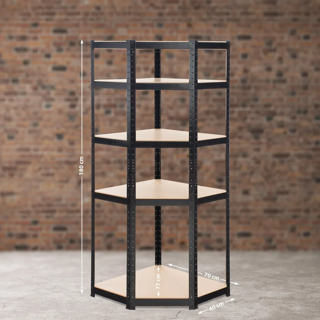 Étagère de Rangement d'angle Flint Noire avec 5 Plateaux Robustes - 3