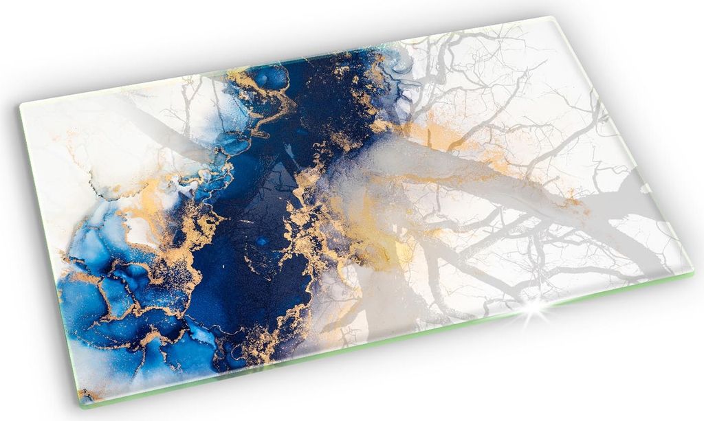 Grabkerze Untersetzer Glastafel Gummifüße Motiv - 52x30 cm - Abstraktion mit Blau