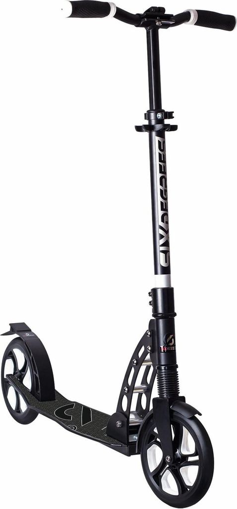 SIX DEGREES Aluminium Scooter mit Frontfederung, Klappmechanismus, 205 mm, ABEC 7, höhenverstellbar, , schwarz