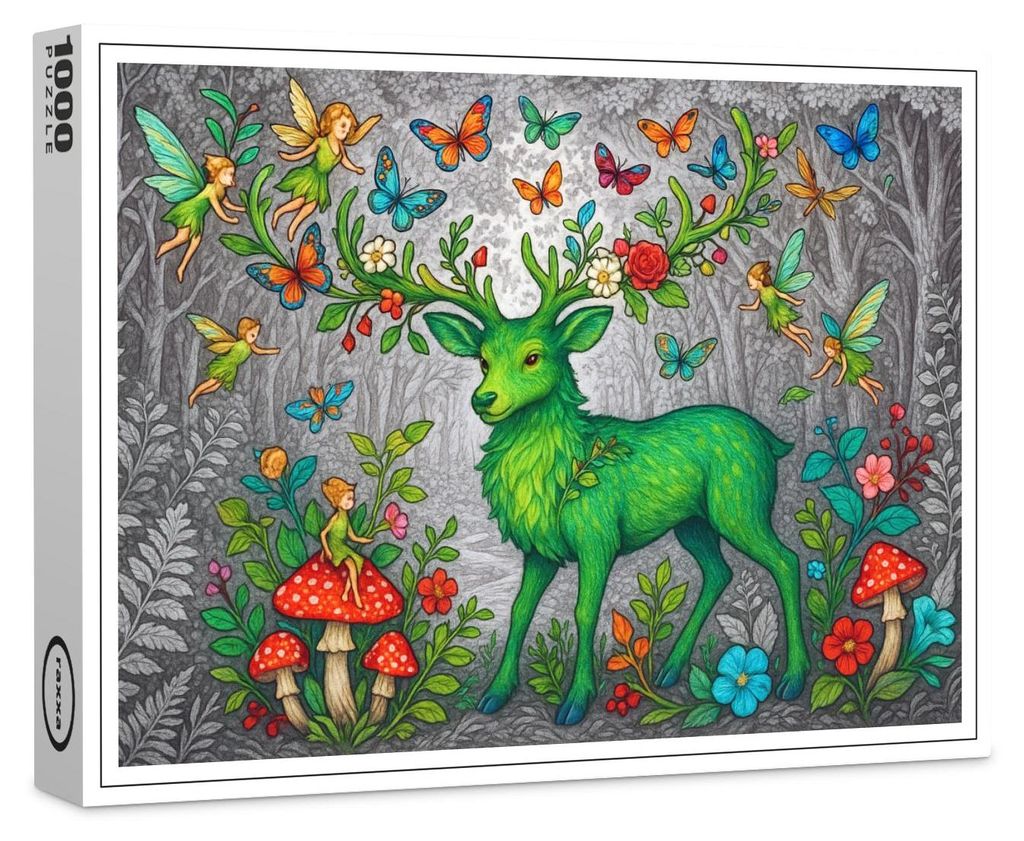raxxa Premium-Puzzle "Waldgeist und Elfenhirsche - mystische Wesen", 1000 Teile