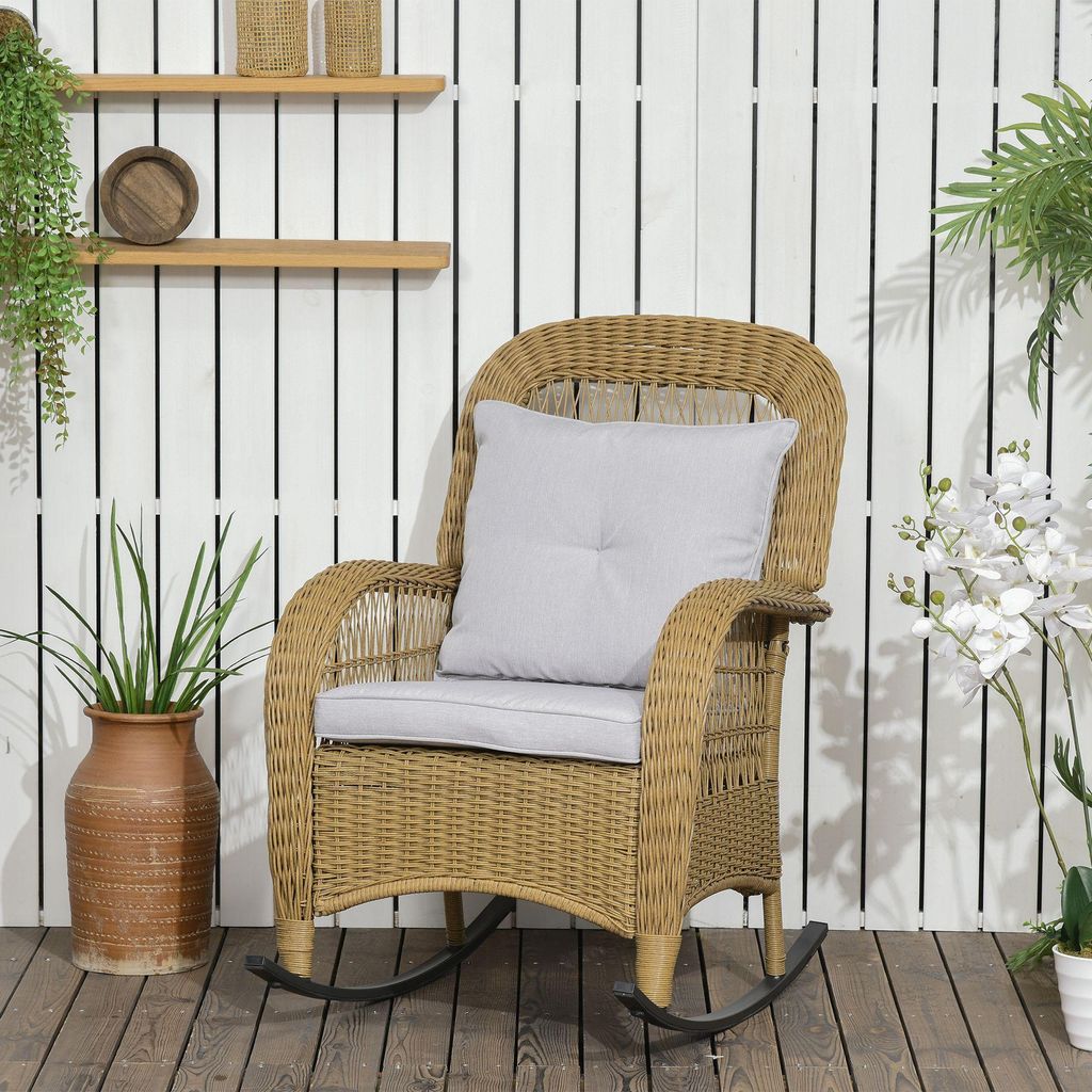 Polyrattan Schaukelstuhl im Boho-Stil Relaxsessel Gartenstuhl wetterfest mit waschbaren Kissen Polyrattan-Gartenlounge Outdoor Schaukelsessel, Natu...
