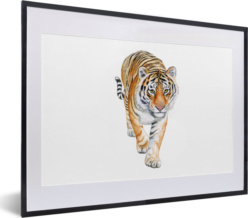 MuchoWow MuchoWow Gerahmtes Poster Tiger - Körper - Weiß 40x30 cm - Poster mit zchwarzem Bilderrahmen - Bilderrahmen - Poster im Rahmen