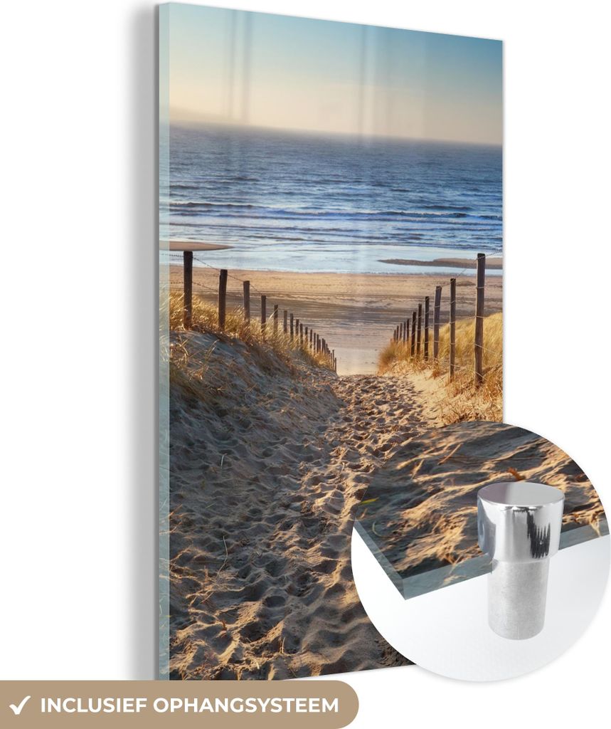 MuchoWow Glasbilder - Bilder auf Wandbild - Foto auf Glas Strand - Meer - Niederlande - Dünen - Sonne 40x60 cm Wanddekoration aus Glas - Acrylglas...