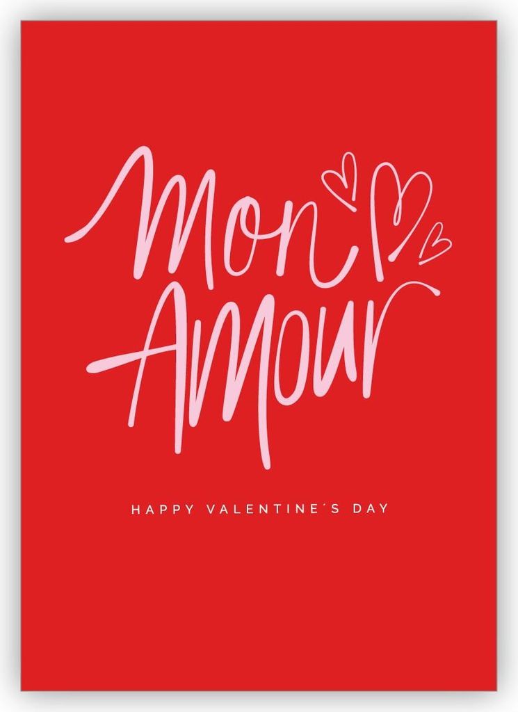 4x romantische rote Valentinskarte mit Herz für verliebte Liebespaare: Mon Amour happy Valentine's day