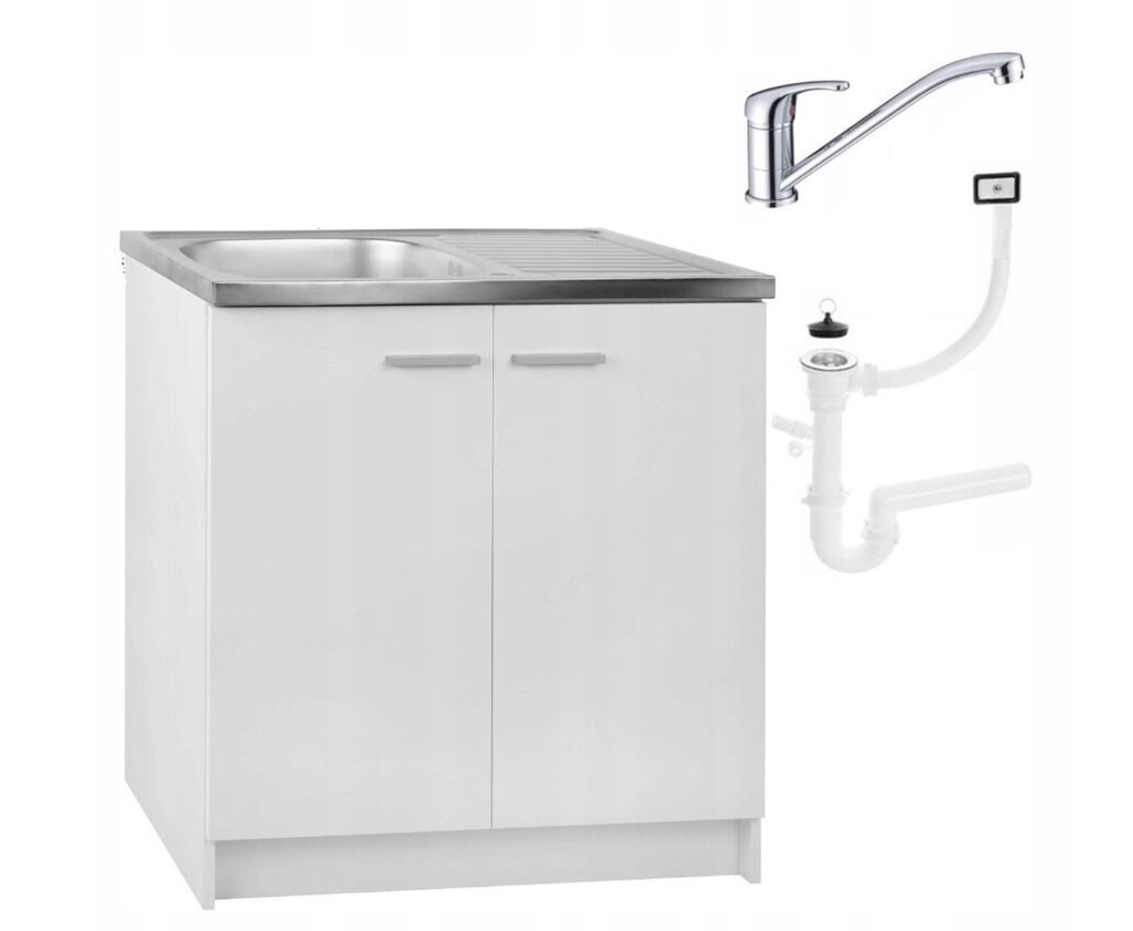 Stamar | Küchenunterschrank - 80 cm - mit Spüle und Siphon - für die Spülmaschine - weiß