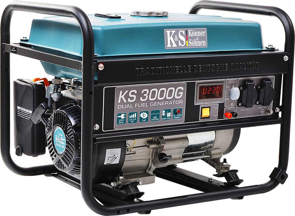 Könner & Söhnen Dual Fuel Stromerzeuger KS 3000 G, Hybrid LPG/Benzin, 3000W, AVR, Kupferwicklung, Gas-Generator, Notstromaggregat für Haus