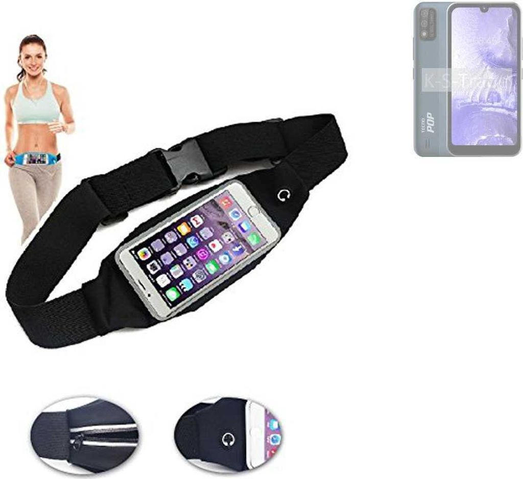 K-S-Trade Jogging-Armband kompatibel mit Tecno Pop 5S Gürteltasche Umhängetasche Bauchtasche schwarz Sport Running Jogging Fitness Laufen Exercise
