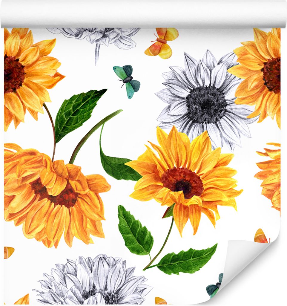 10m VLIES TAPETE Rolle Natur Flora Blumen Sonnenblumen Schmetterlinge XXL