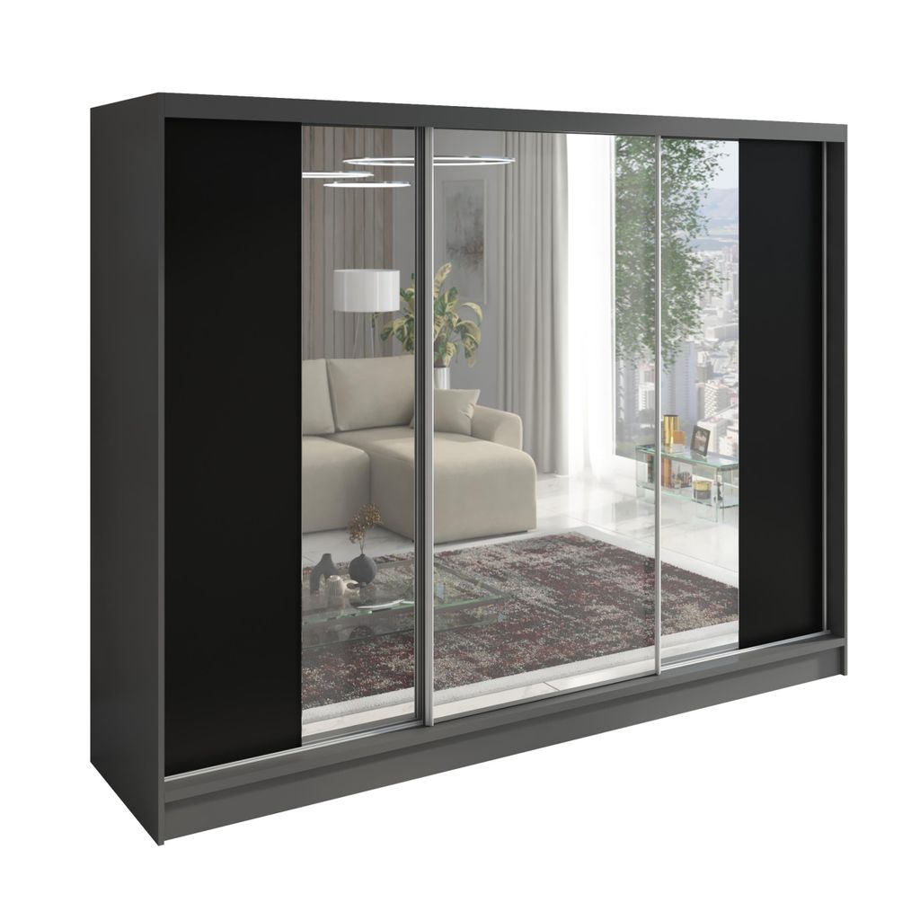 Schwebetürenschrank VENA 3-türiger Kleiderschrank mit 3 Spiegeln, 3 Kleiderstangen – Funktionalität und Eleganz!