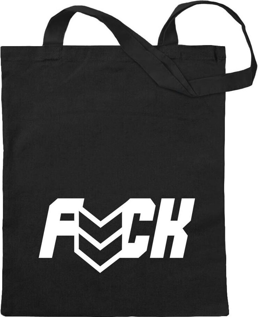 Kiwistar - Baumwolltasche - schwarz - Fuck - Tragetasche Stoffbeutel Umhängetasche langer Henkel