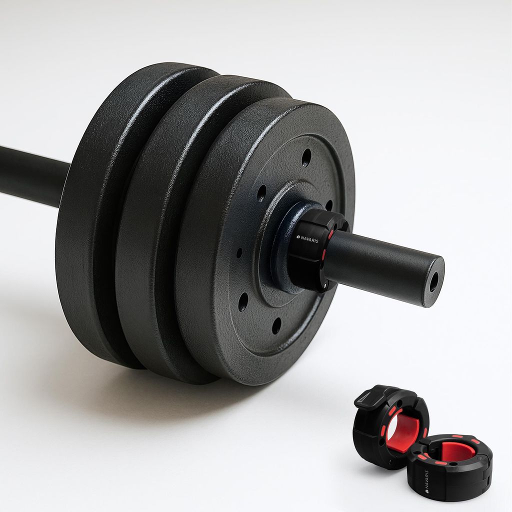 Navaris 2er Set Hantel Schnellverschluss 50 mm - 2x Hantel Verschluss Klemmen Clip - Lang Hantelverschluss - Schnellverschluss Langhantel - Schwarz