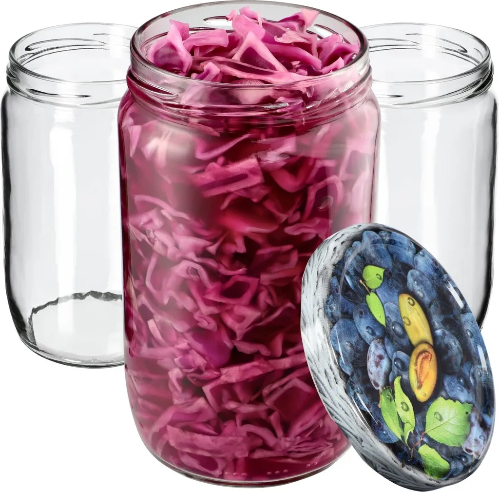 KADAX Barattoli 720ml per Conserve Niva con Coperchio Prugne - 64 Pezzi