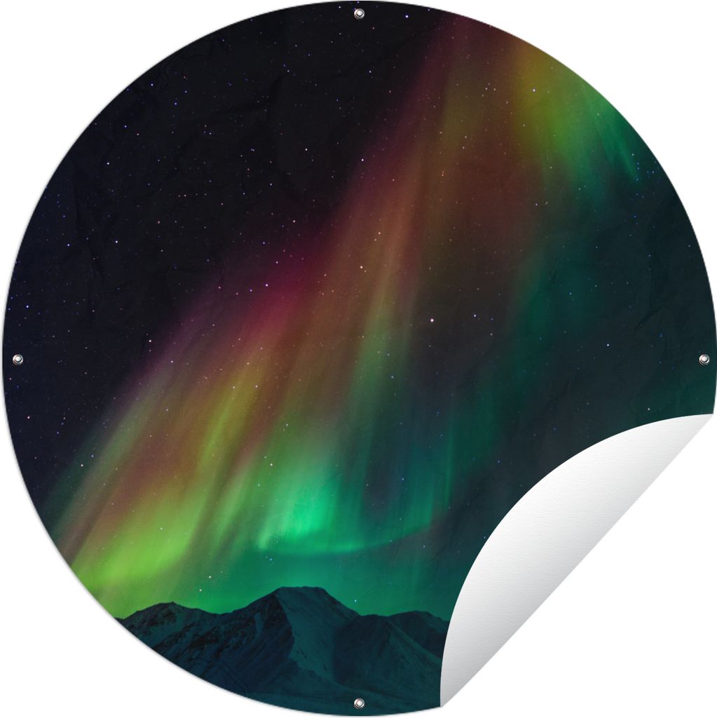 MuchoWow Gartenposter Outdoor-Poster Rund Regenbogen - Aurora - Sternenhimmel Ø 150 cm Gartendeko Rundes Poster draußen