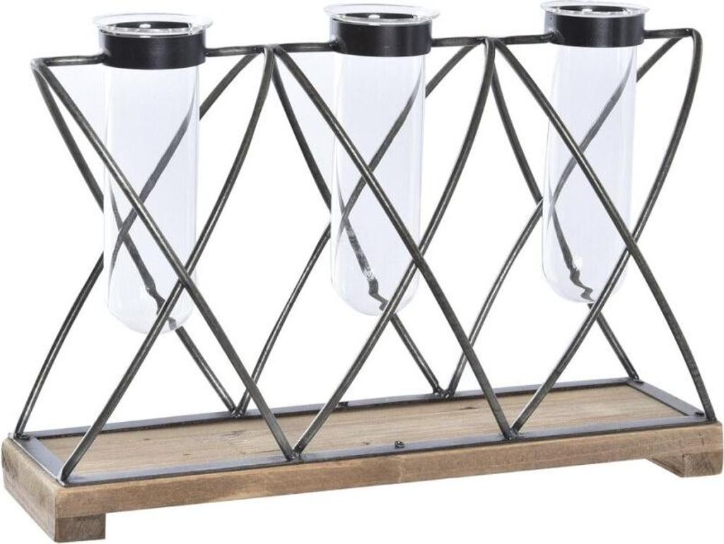 Vase DKD Home Decor Braun Schwarz Durchsichtig Metall Kristall Paulonia-Holz 36,5 x 11,5 x 23,5 cm