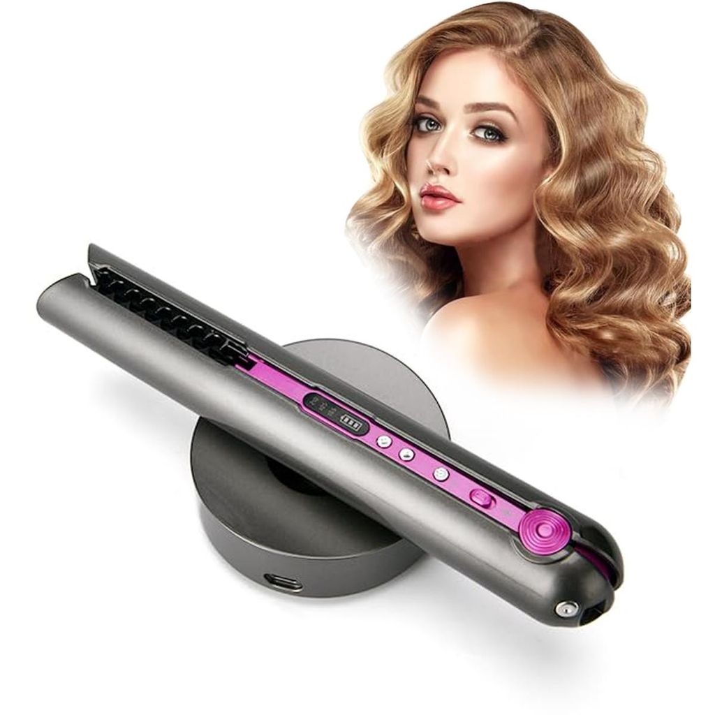 Kabelloser 2-in-1 Haarglätter & Lockenstab,tragbarer Haarglätter,,Keramikbeschichtung, 3 Temperaturstufen, USB-Ladefunktion,mit Standfuß