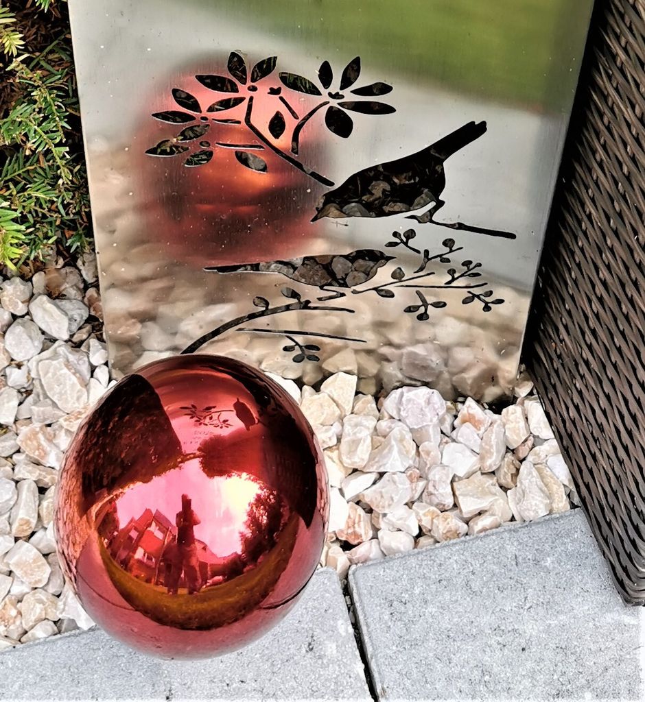 Dekorationskugel 15 cm Edelstahl rot poliert Dekokugel Gartenkugel