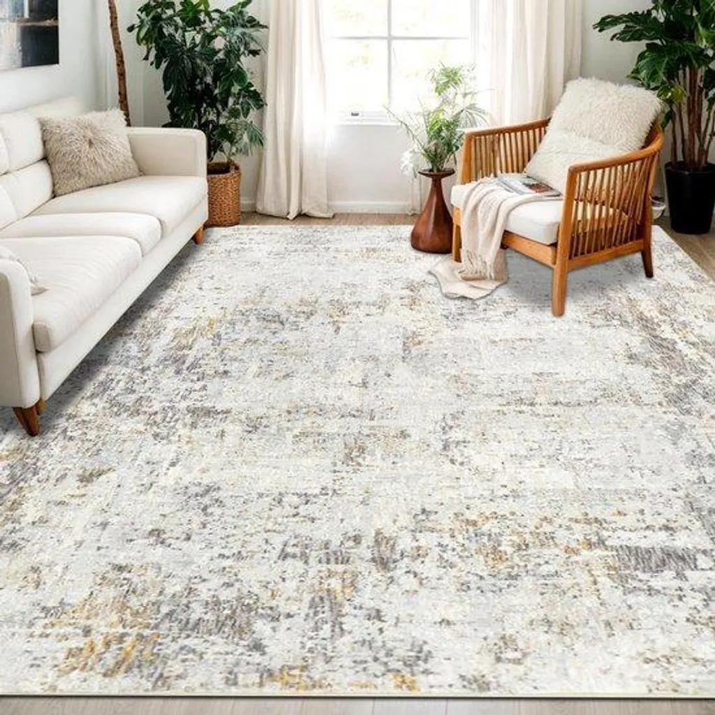 Grand tapis de salon minimaliste beige 240x340 cm antidérapant chic