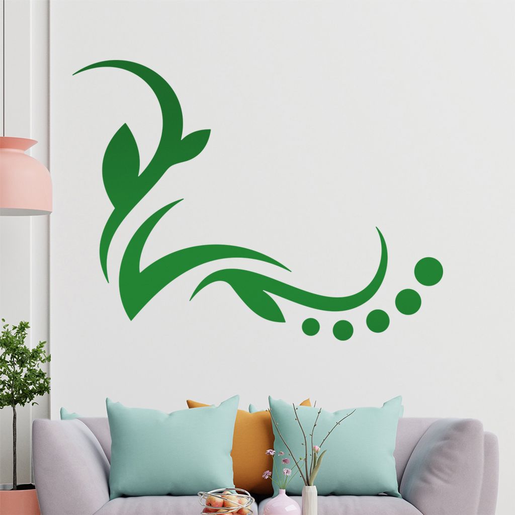 Blätter - Linien Punkte Wandtattoo in 6 Größen - Wandaufkleber Wall Sticker - Dekoration, Küche, Wohnzimmer, Schlafzimmer, Badezimmer