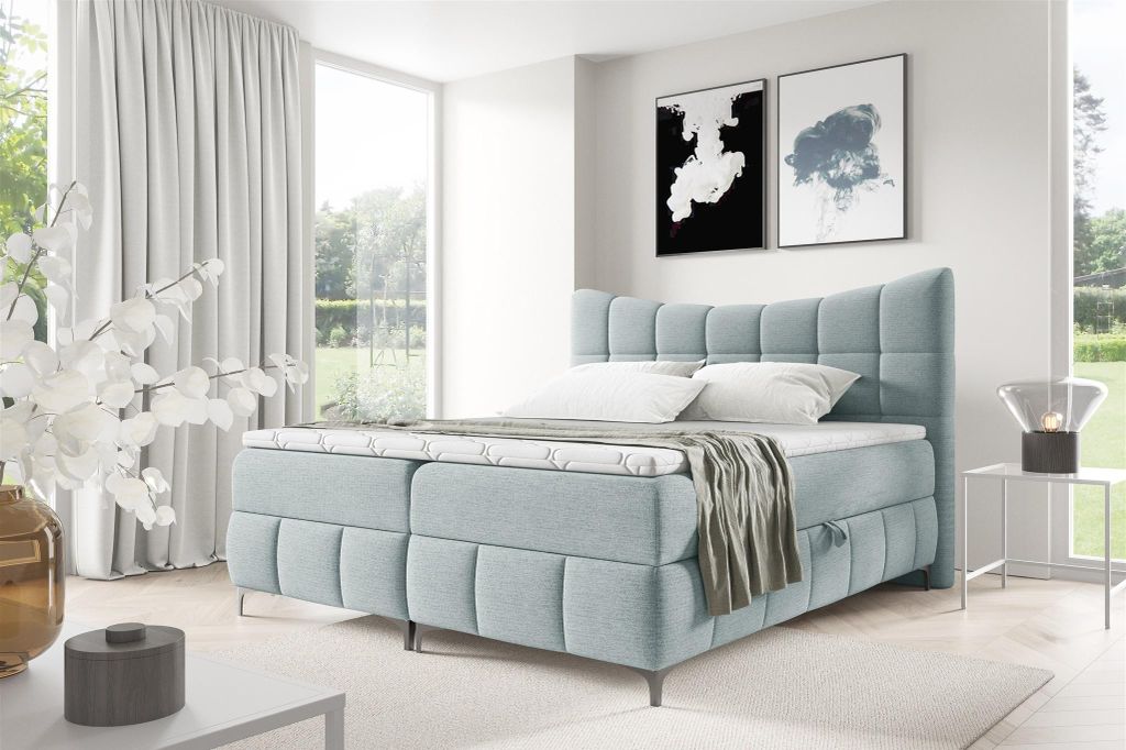 Boxspringbett Schlafzimmerbett CHARLES 180x200cm Stoff Freya Sky